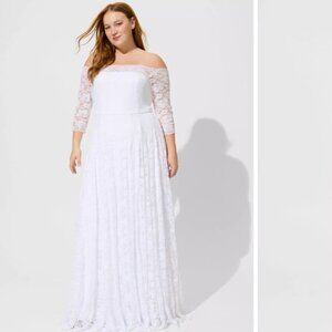 Torrid White Lace Off Shoulder A-Line Wedding Dress